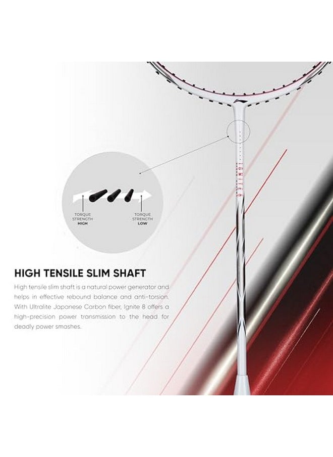 Li-Ning Ignite Series Carbon Fibre Superlite Speed Racket wuth Full Cover (Pearl White/Fire Red)
