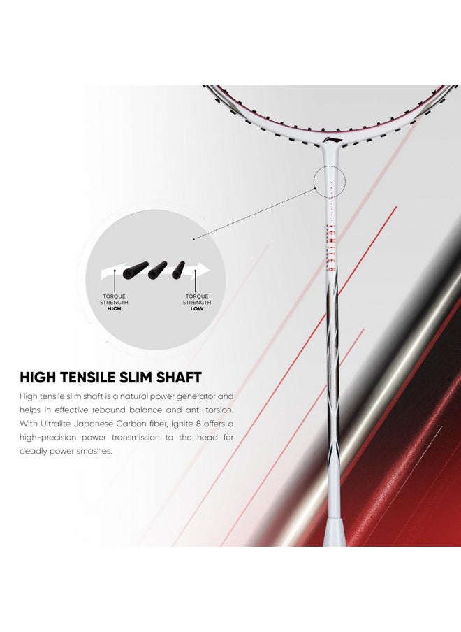 Li-Ning Ignite Series Carbon Fibre Superlite Speed Racket wuth Full Cover (Pearl White/Fire Red)