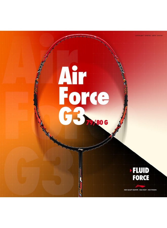 Li-ning Air-Force 77 G3 Carbon Fibre Strung Badminton Racket with Full Cover (77g, Black/Red/Orange)