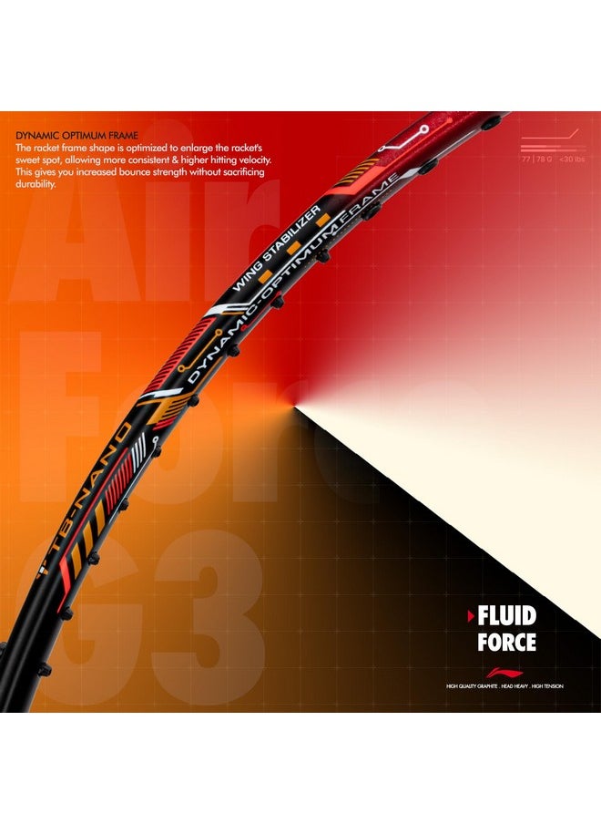 Li-ning Air-Force 77 G3 Carbon Fibre Strung Badminton Racket with Full Cover (77g, Black/Red/Orange)