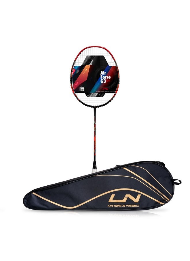 Li-ning Air-Force 77 G3 Carbon Fibre Strung Badminton Racket with Full Cover (77g, Black/Red/Orange)