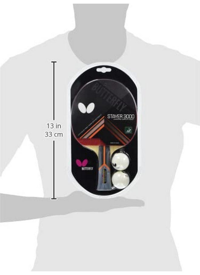 Butterfly Rubber Stayer 3000 Table Tennis Racket, Black, White