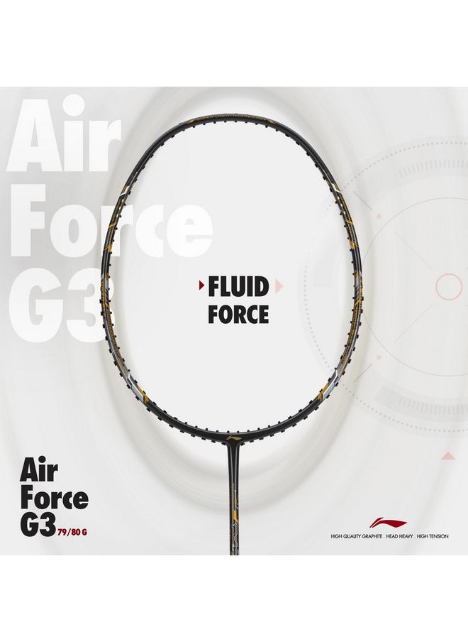 Li-ning Air-Force 80 G3 Carbon Fibre Strung Badminton Racket with Full Cover (80g, Dark Grey/Amber/Gold)