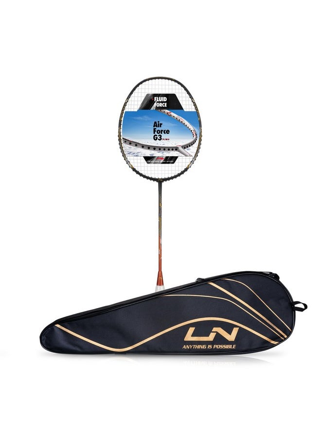 Li-ning Air-Force 80 G3 Carbon Fibre Strung Badminton Racket with Full Cover (80g, Dark Grey/Amber/Gold)