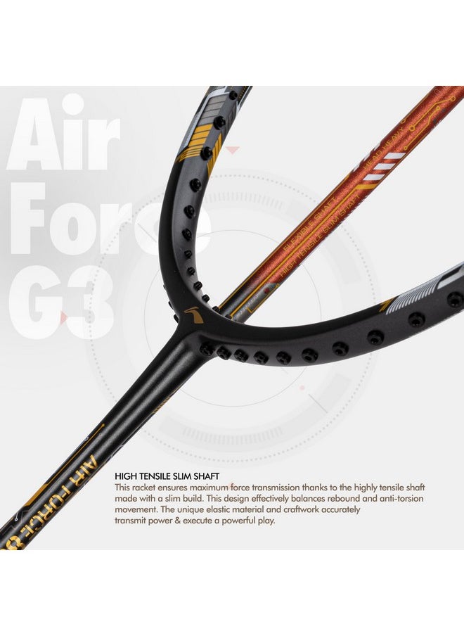 Li-ning Air-Force 80 G3 Carbon Fibre Strung Badminton Racket with Full Cover (80g, Dark Grey/Amber/Gold)