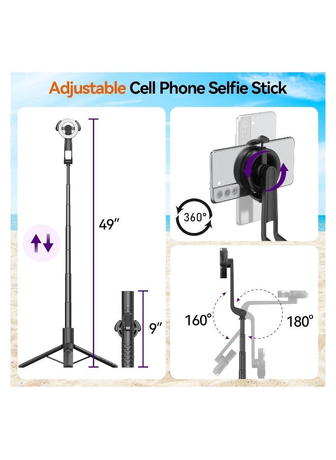 Phone Tripod 49'' Magnetic Selfie Stick for iPhone with Remote, Extendable Phone Tripod Stand for All Cell Phones, Detachable Wireless Remote, Portable Phone Tripod for Selfie/Photo/Live/Vlog