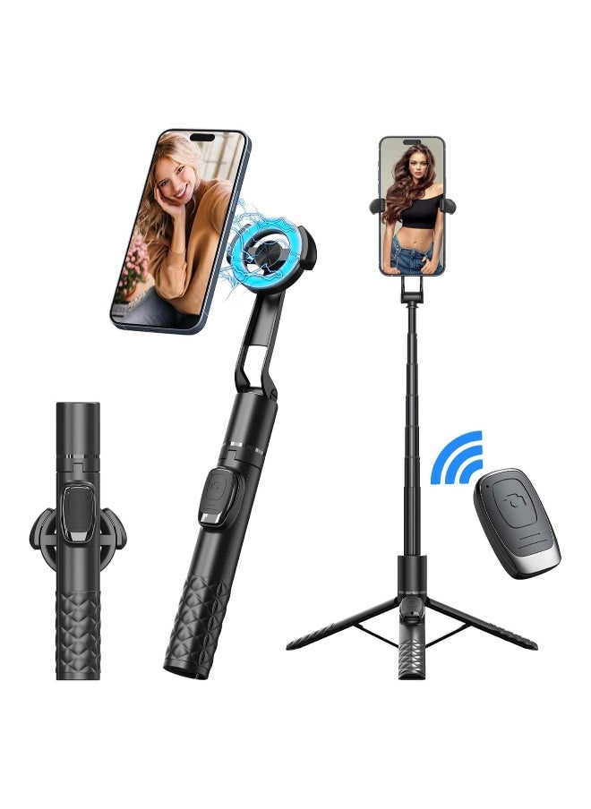 Phone Tripod 49'' Magnetic Selfie Stick for iPhone with Remote, Extendable Phone Tripod Stand for All Cell Phones, Detachable Wireless Remote, Portable Phone Tripod for Selfie/Photo/Live/Vlog