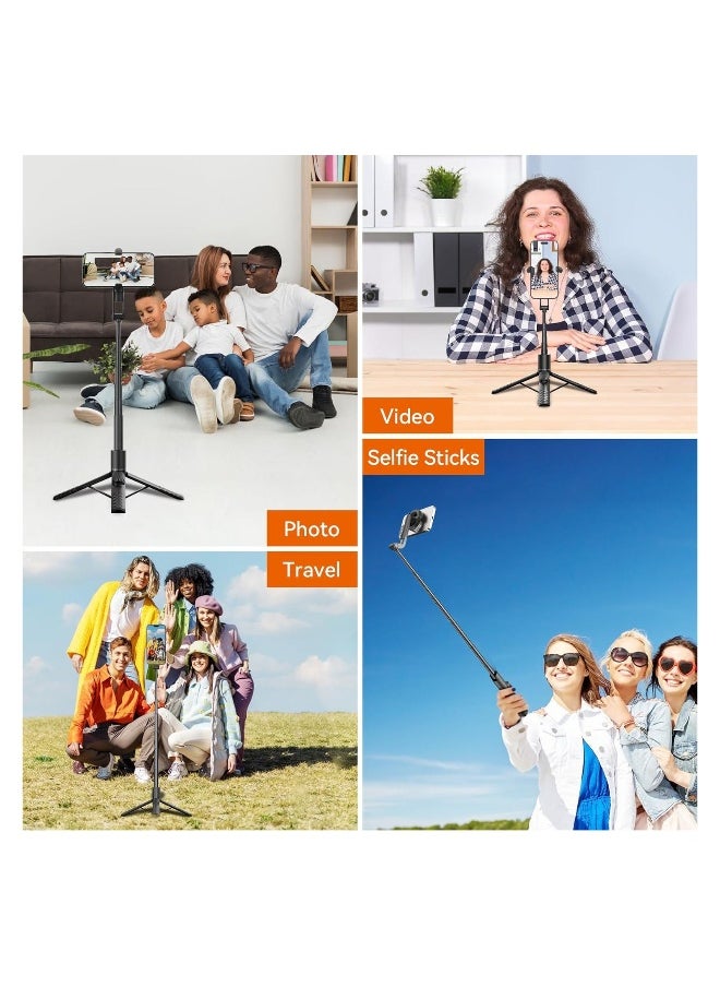 Phone Tripod 49'' Magnetic Selfie Stick for iPhone with Remote, Extendable Phone Tripod Stand for All Cell Phones, Detachable Wireless Remote, Portable Phone Tripod for Selfie/Photo/Live/Vlog