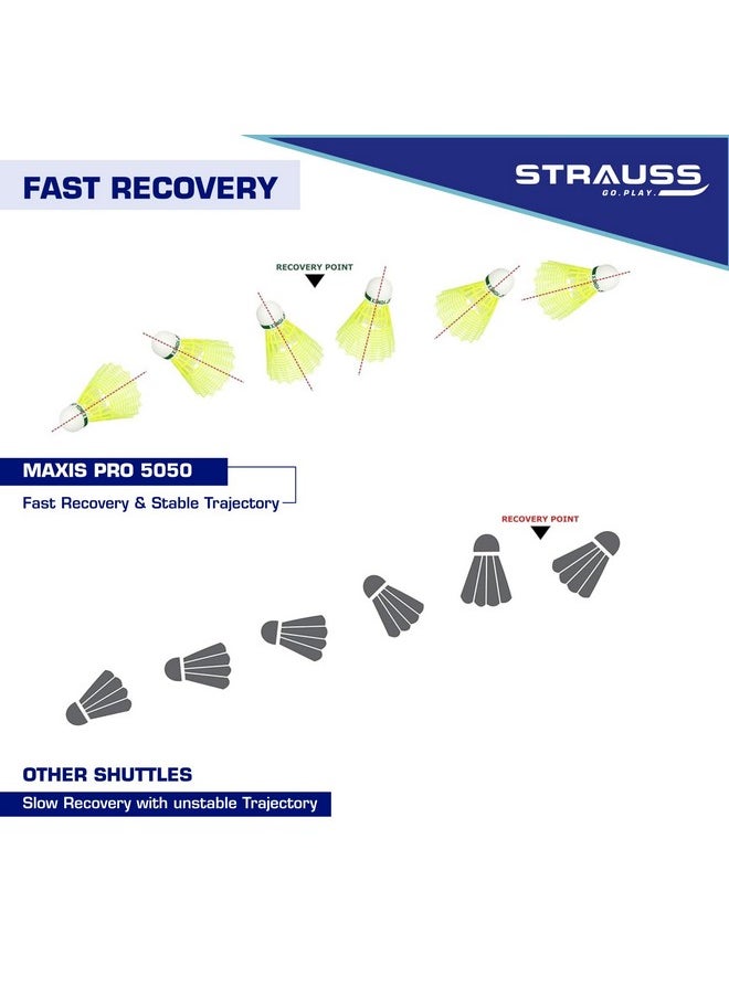 Strauss Maxis Pro Nylon Shuttlecock | Stable Flight, Fast Recovery & Near Feather Shuttle Performance | Badminton Shuttlecock for Boys and Girls | Medium Speed, Durable & Less Frequent Replacement | Indoor Outdoor Badminton Sports Shuttle (Pack of 6),(Green)