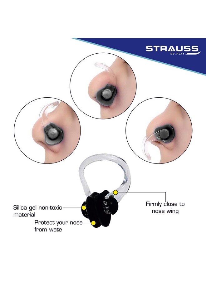 STRAUSS Swimming Set with UV and Anti Fog Protection Goggles, Swim Cap, Earplug and Nose Plug Set - Suitable Swimming Kit for All Age Group | Fully Adjustable | (Grey)