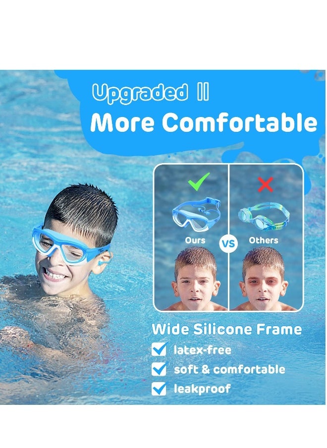 Kids Swim Goggles Upgraded Design Wide View Anit-Fog with Ea Plug No Leak Water Pool Goggle Anti-Fog Waterproof for 3-12 2PCS