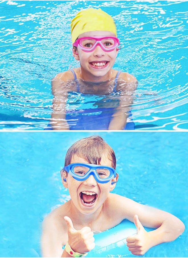 Kids Swim Goggles Upgraded Design Wide View Anit-Fog with Ea Plug No Leak Water Pool Goggle Anti-Fog Waterproof for 3-12 2PCS