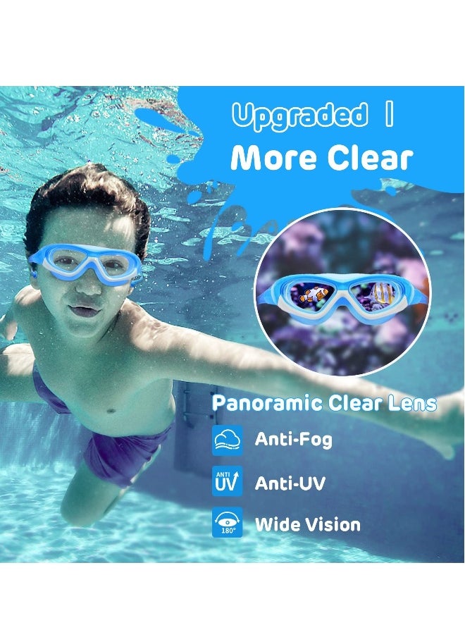 Kids Swim Goggles Upgraded Design Wide View Anit-Fog with Ea Plug No Leak Water Pool Goggle Anti-Fog Waterproof for 3-12 2PCS