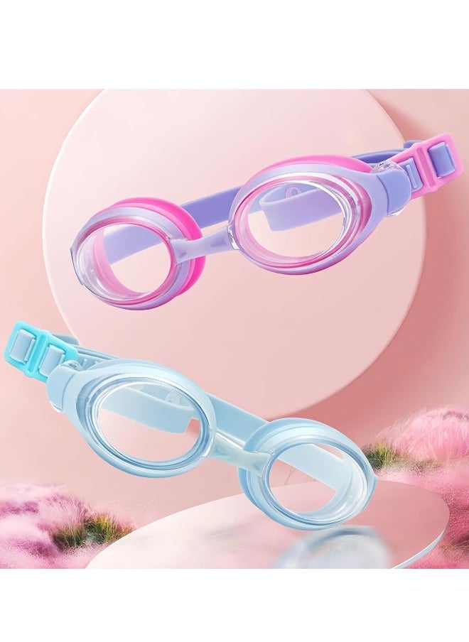 Kids Swimming Goggles, 2 Pcs Swim Goggles for Children, No Leaking Anti Fog UV Protection Children Swimming Goggles, Adjustable Head Strap Swim Goggle for 3-15 Years Old Girls Boys Children