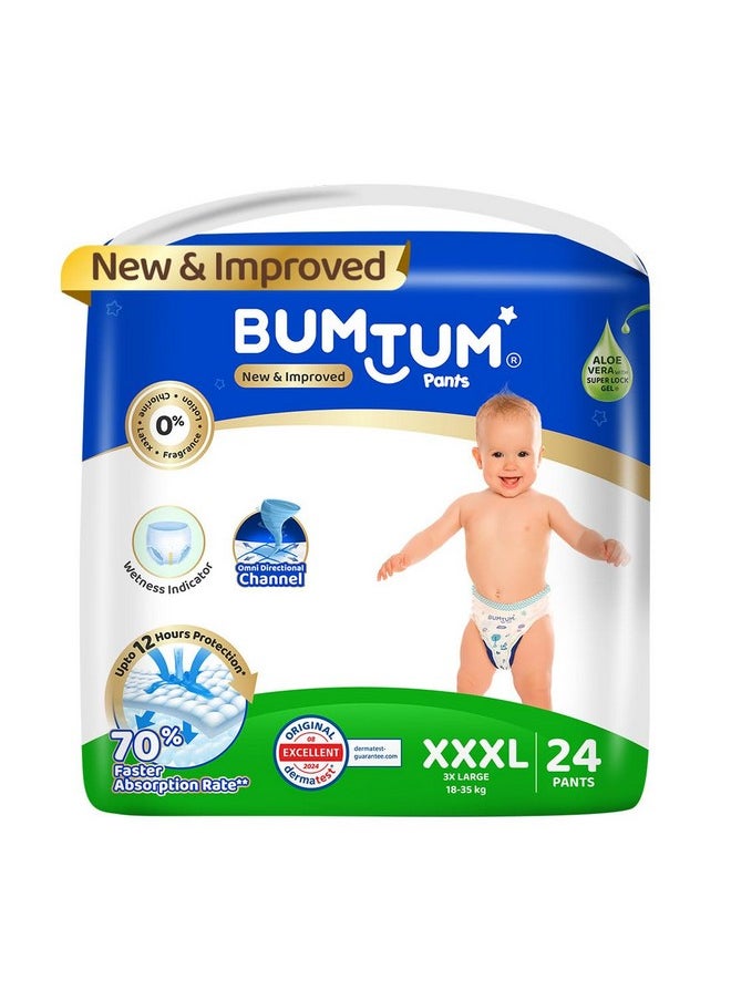 Baby Diaper Pants, Xxxl Size 24 Count, Double Layer Leakage Protection Infused With Aloe Vera, Cottony Soft High Absorb Technology