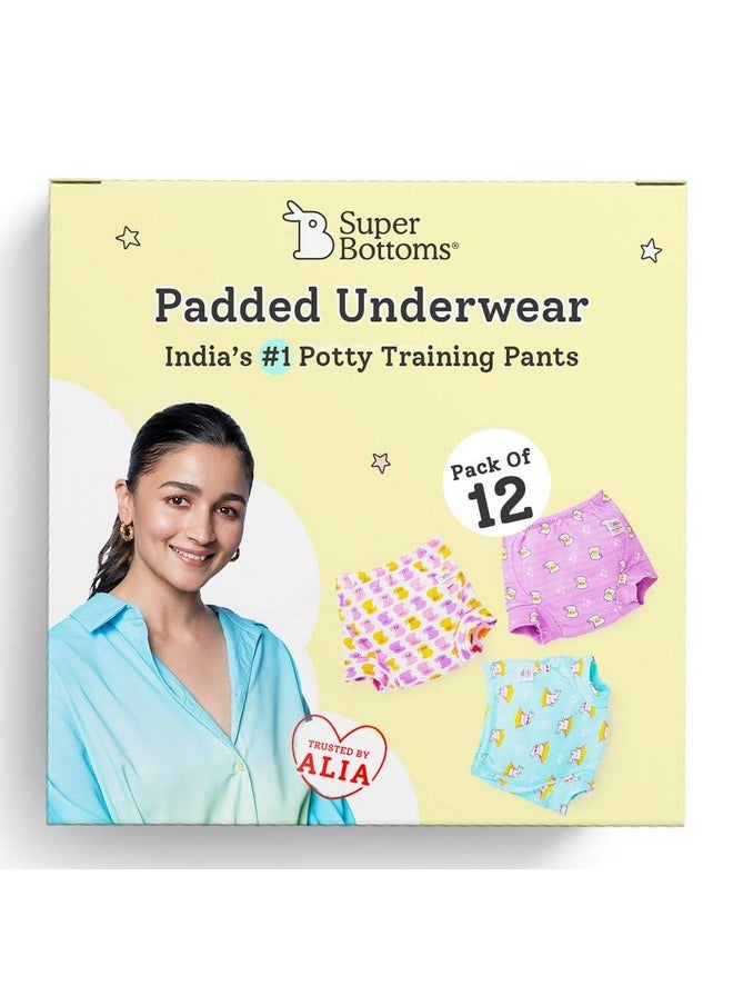 superbottoms Padded Underwear™ | for Potty Training & Mess-Free Diaper-Free time | Prevents Pee Puddles | 3 Layers of Premium Cotton Padding (No Sponge) | (Bummy World, Size: 2, Pack of 12)