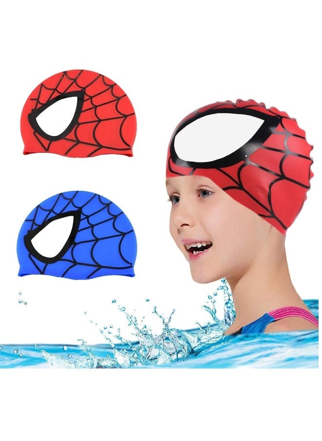 2 Pack Kids Swim Cap (Age 3-12), Durable Silicone Swimming Cap for Kids Youths, Kids Swimming Caps Unisex Waterproof Water Sports Hat