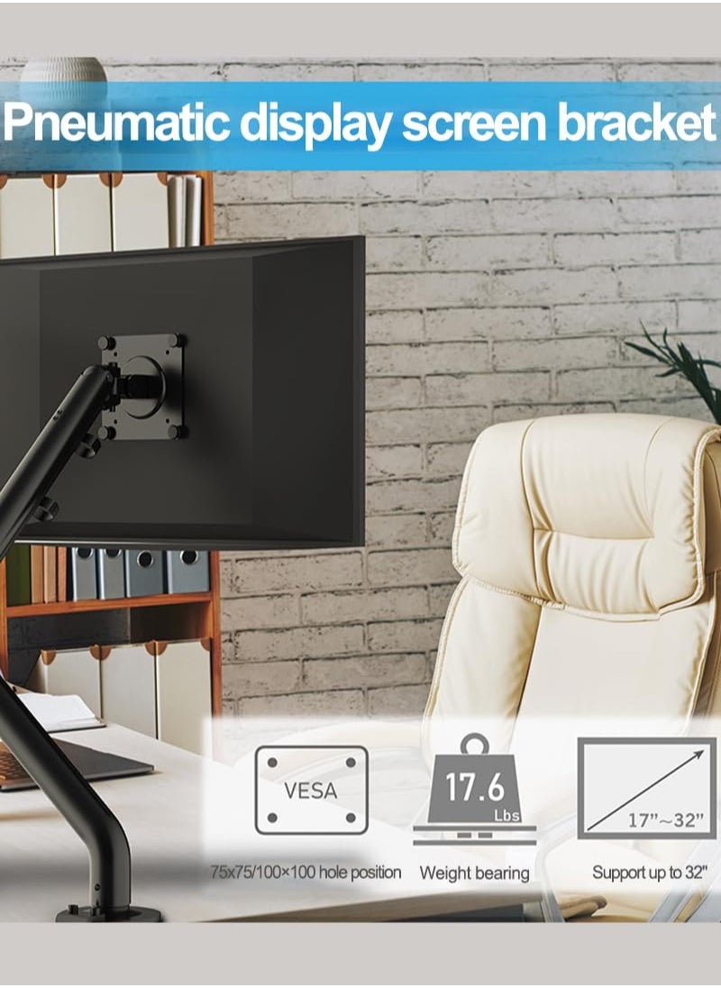 Full Motion Single Monitor Arm Stand, Gas Spring Monitor Arm for 17-32 inch Flat/Curved/Ultrawide Monitor with C-clamp and Grommet