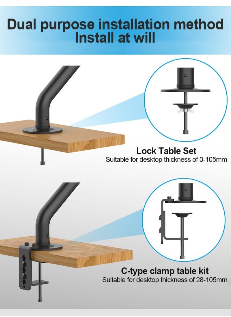 Full Motion Single Monitor Arm Stand, Gas Spring Monitor Arm for 17-32 inch Flat/Curved/Ultrawide Monitor with C-clamp and Grommet