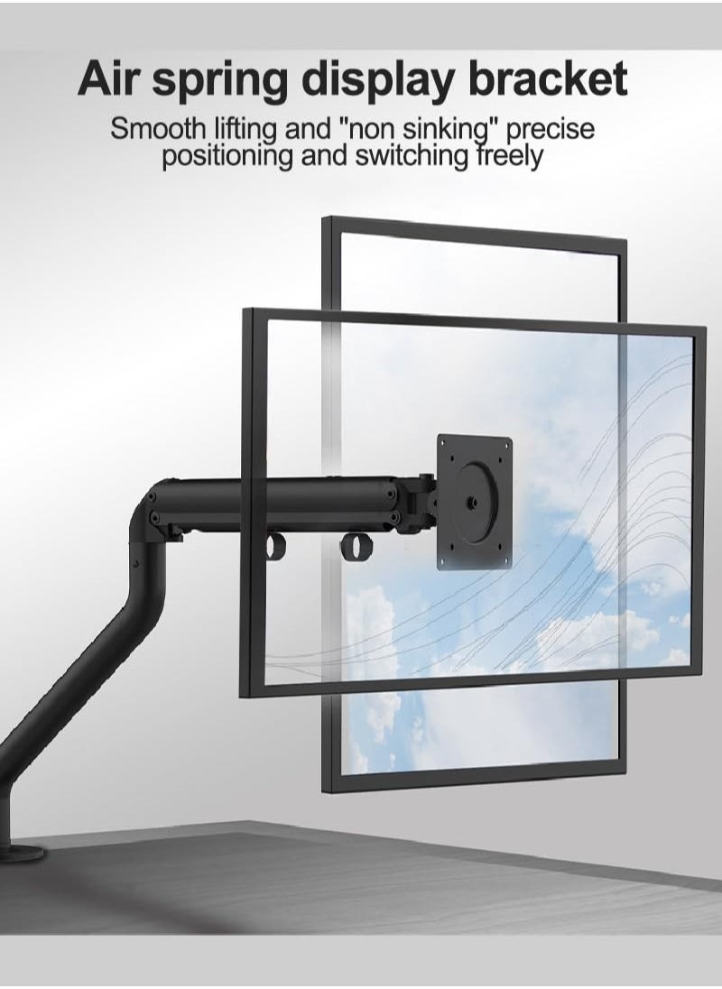Full Motion Single Monitor Arm Stand, Gas Spring Monitor Arm for 17-32 inch Flat/Curved/Ultrawide Monitor with C-clamp and Grommet