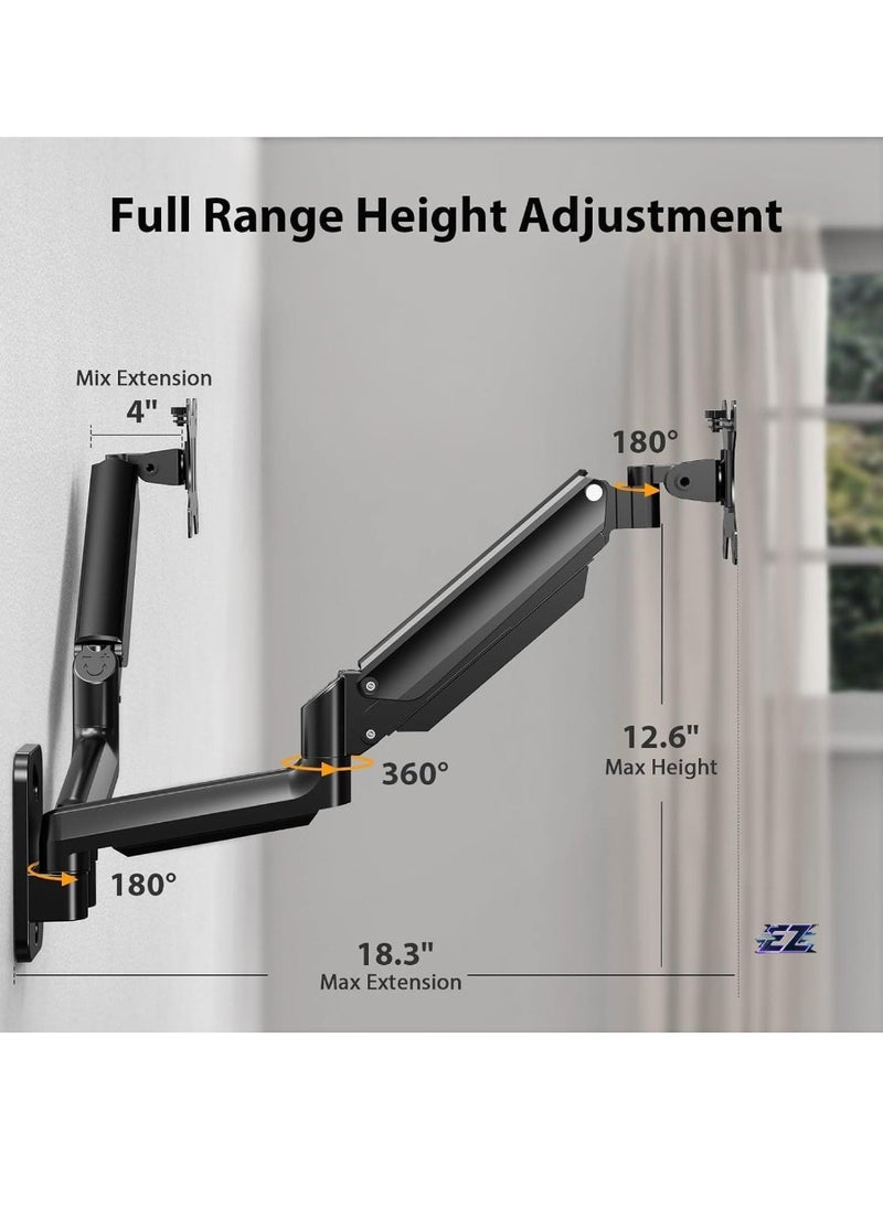 Dual Monitor Wall Mount – Gas Spring Monitor Wall Arm for 17-32 Inch Screens, Holds Up to 18lbs, VESA 75x75/100x100mm, Adjustable Wall-Mounted Monitor Stand for 2 Monitors, Ergonomic Design