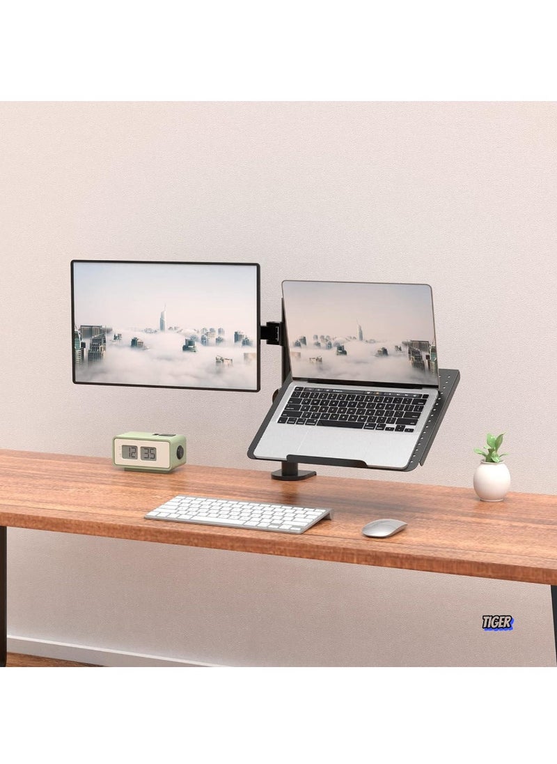 Laptop and Monitor Stand – Fully Adjustable Mount with Laptop Tray for 1 Notebook (up to 17 Inches) and 1 Screen (up to 27 Inches), 22 lbs Capacity (M001LP), Black – Ergonomic, Space-Saving Desk Stand for Enhanced Productivity