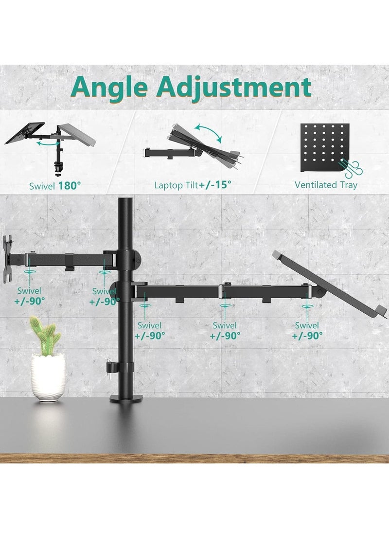 Laptop and Monitor Stand – Fully Adjustable Mount with Laptop Tray for 1 Notebook (up to 17 Inches) and 1 Screen (up to 27 Inches), 22 lbs Capacity (M001LP), Black – Ergonomic, Space-Saving Desk Stand for Enhanced Productivity