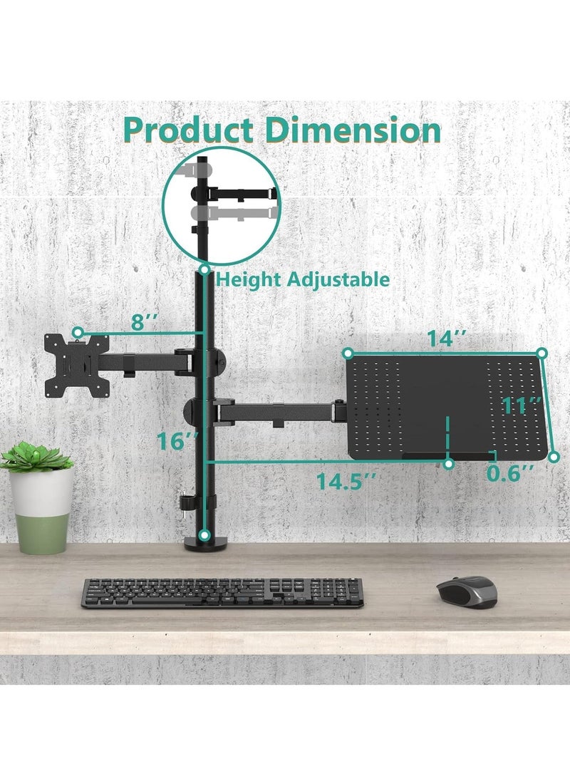 Laptop and Monitor Stand – Fully Adjustable Mount with Laptop Tray for 1 Notebook (up to 17 Inches) and 1 Screen (up to 27 Inches), 22 lbs Capacity (M001LP), Black – Ergonomic, Space-Saving Desk Stand for Enhanced Productivity