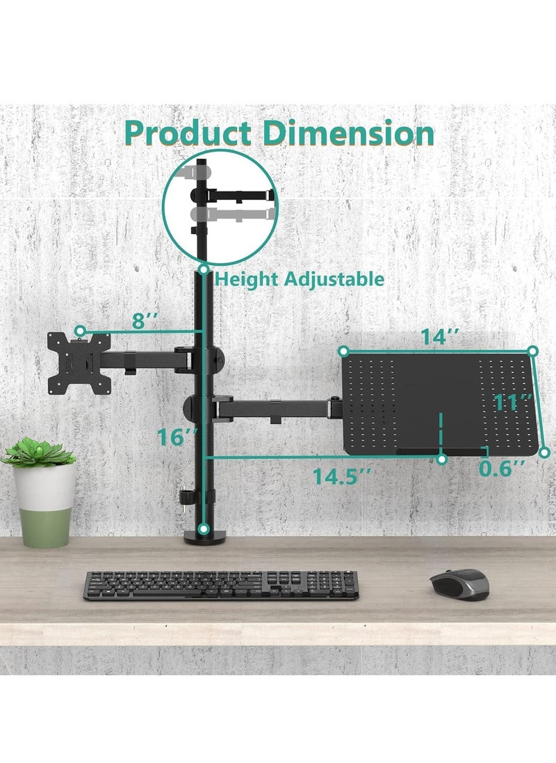 Laptop and Monitor Stand – Fully Adjustable Mount with Laptop Tray for 1 Notebook up to 17 Inches and 1 Screen up to 27 Inches, 22 lbs Capacity (M001LP), Black