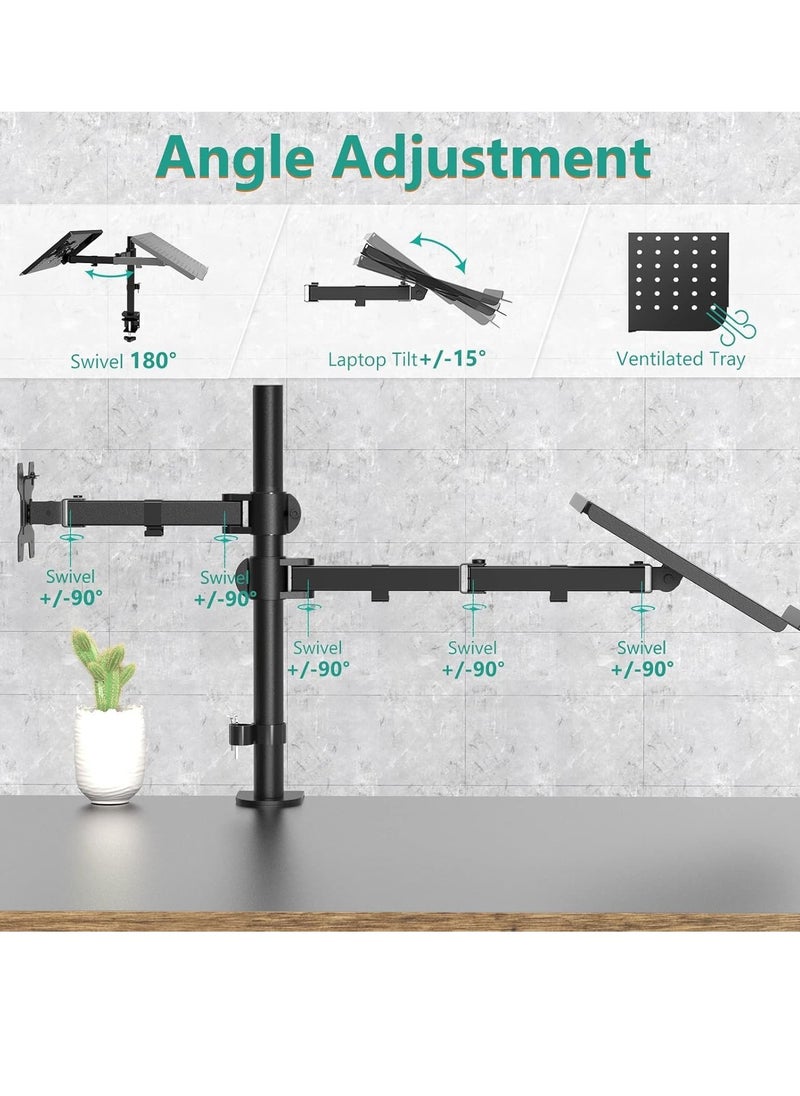 Laptop and Monitor Stand – Fully Adjustable Mount with Laptop Tray for 1 Notebook up to 17 Inches and 1 Screen up to 27 Inches, 22 lbs Capacity (M001LP), Black