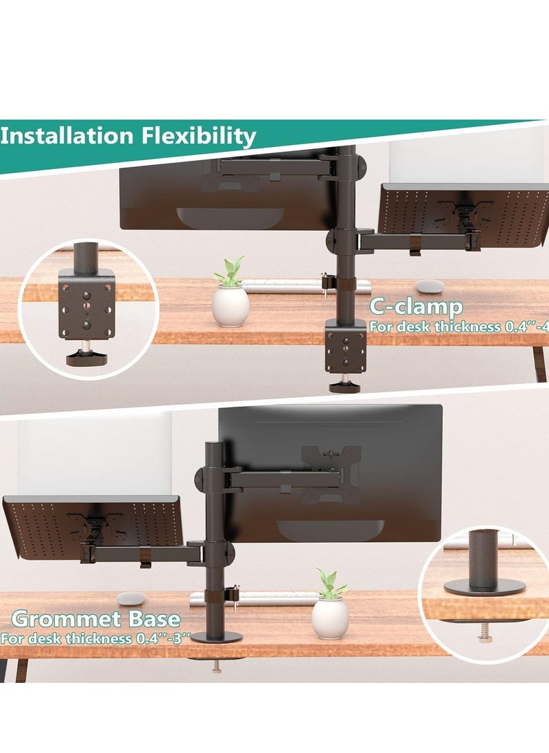 Laptop and Monitor Stand – Fully Adjustable Mount with Laptop Tray for 1 Notebook up to 17 Inches and 1 Screen up to 27 Inches, 22 lbs Capacity (M001LP), Black