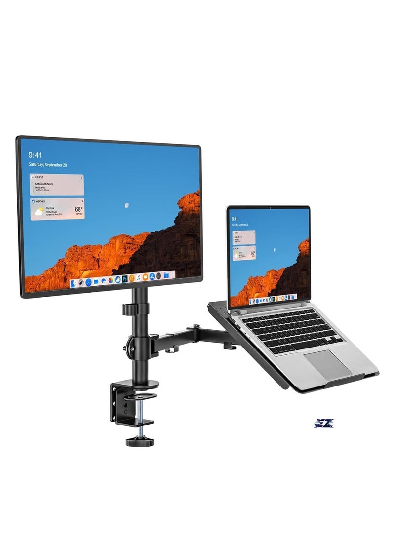 Laptop and Monitor Stand – Fully Adjustable Mount with Laptop Tray for 1 Notebook up to 17 Inches and 1 Screen up to 27 Inches, 22 lbs Capacity (M001LP), Black