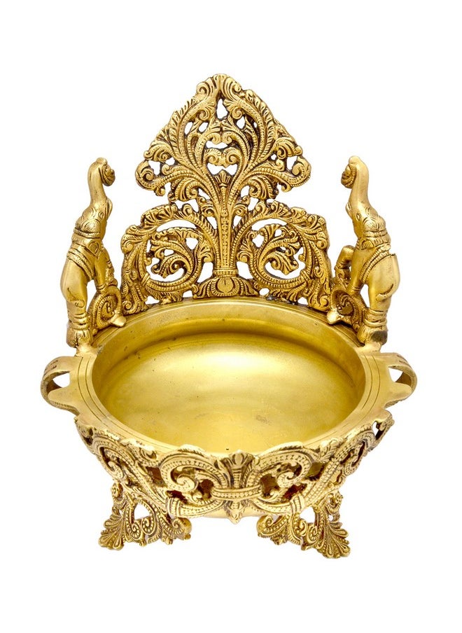 Two Moustaches Elephant Design Decorative Brass Urli Bowl Showpiece, Urli Bowl for Home Decor, Brass Decorative Items, Indian Gifts, Urli Bowl for Flowers, Standard, Pack of 1