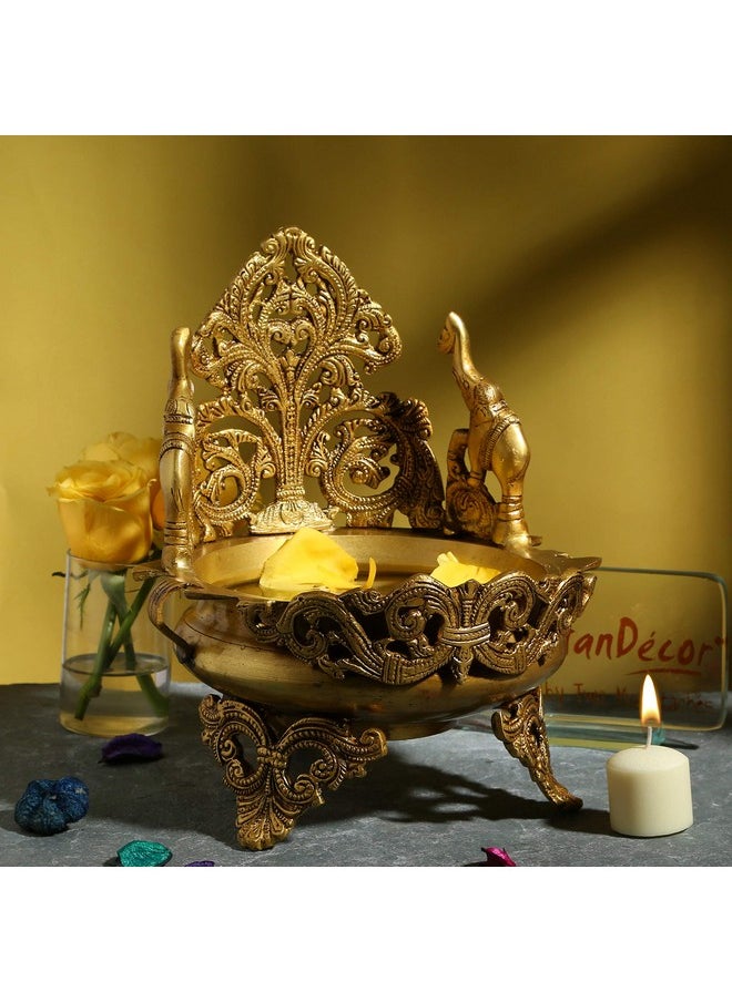 Two Moustaches Elephant Design Decorative Brass Urli Bowl Showpiece, Urli Bowl for Home Decor, Brass Decorative Items, Indian Gifts, Urli Bowl for Flowers, Standard, Pack of 1