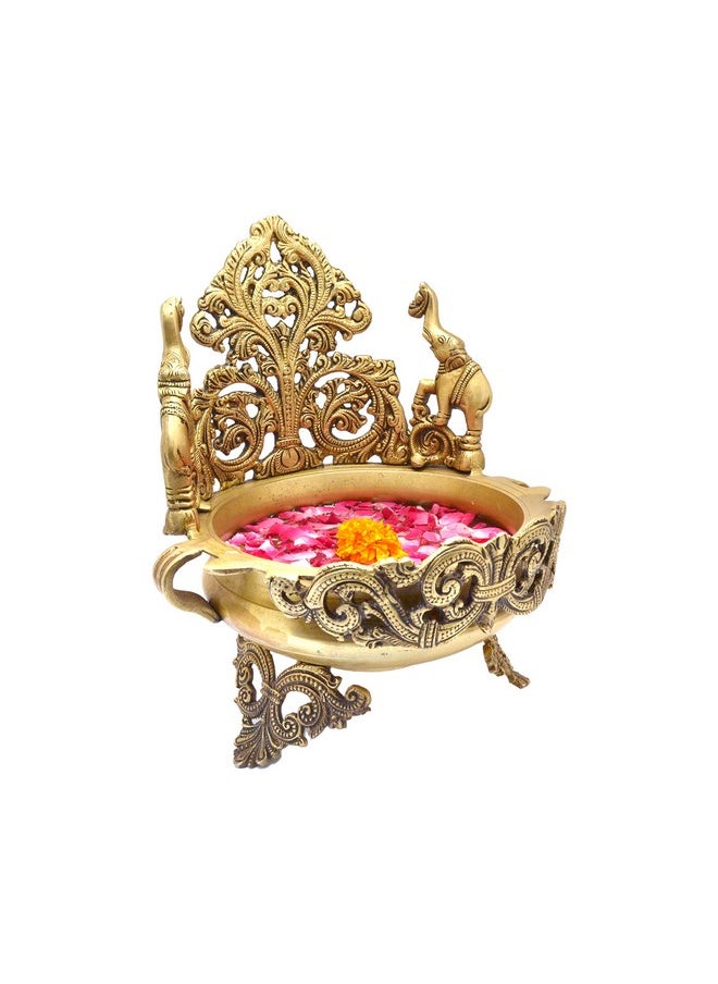 Two Moustaches Elephant Design Decorative Brass Urli Bowl Showpiece, Urli Bowl for Home Decor, Brass Decorative Items, Indian Gifts, Urli Bowl for Flowers, Standard, Pack of 1
