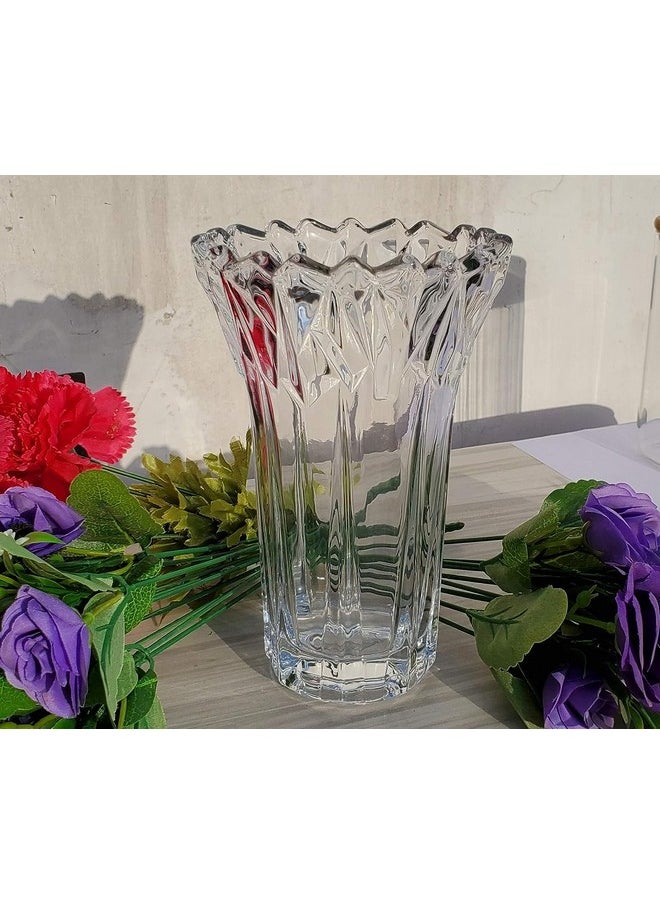 Pure Source India Glass Dimond Cut Flower Vase (Crystal Clear 9 Inch)