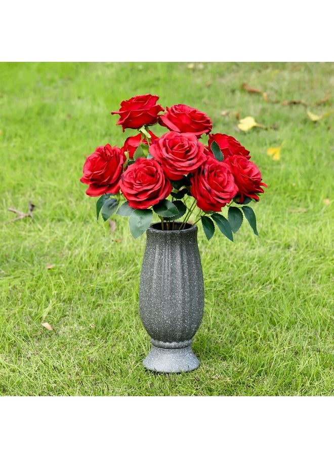 Bocola Cemetery Plastic Vase Artificial Flower Fake Flowers Floral Holder Headstones Grave Decorations Human Tombstone Markers with Drain Hole Long Metal Spikes Outdoor Memorials