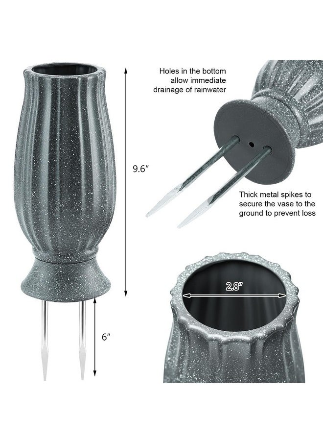 Bocola Cemetery Plastic Vase Artificial Flower Fake Flowers Floral Holder Headstones Grave Decorations Human Tombstone Markers with Drain Hole Long Metal Spikes Outdoor Memorials