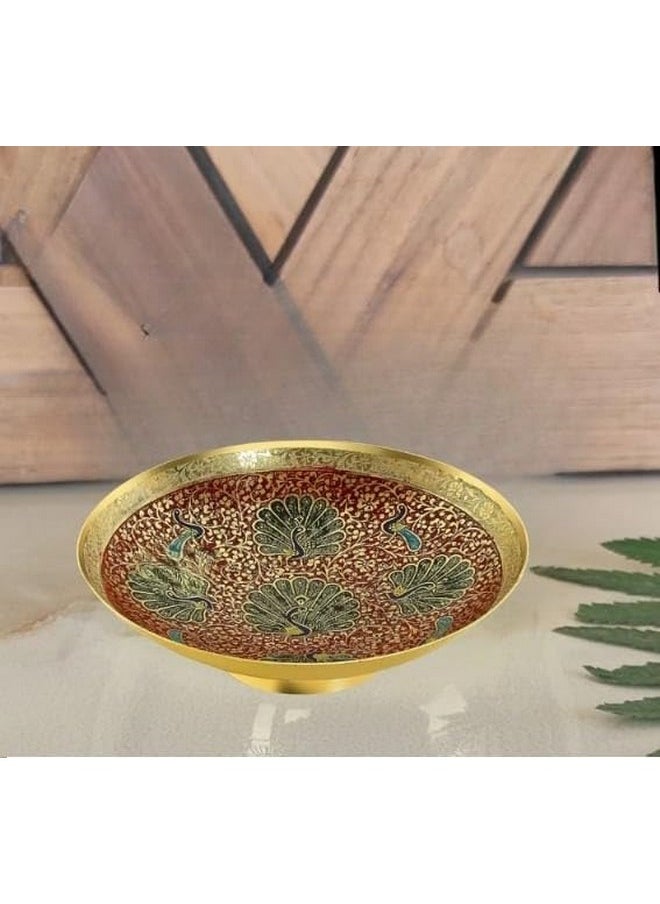 Skywalk Hand Crafted Metal Brass Fruit Bowl with Decorative Carving Work (5 Inch)