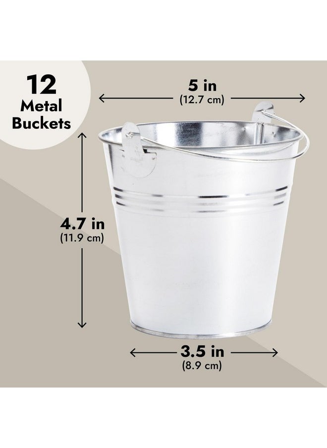 Juvale 12 Pack Galvanized Metal Buckets with Handles for Party Decorations, Small Tin Pails (4.7 in)