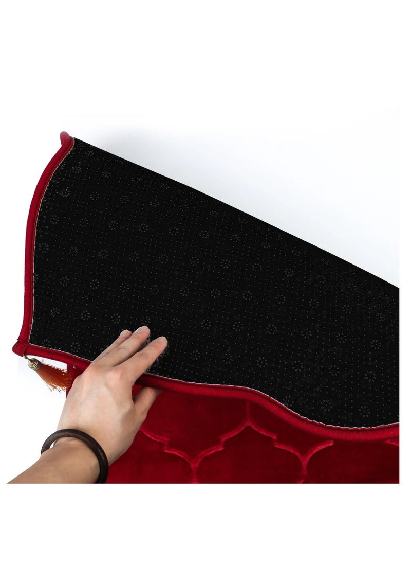Pack of 2 Prayer Mats 70x110cm Anti-Slip Velvet Top Islamic Prayer Rugs for Gifting New Dome Design Thick Padded Sajadah Prayer Mat for Couples Men Women Eid Gift Ramadan Prayer Mat Black/Beige