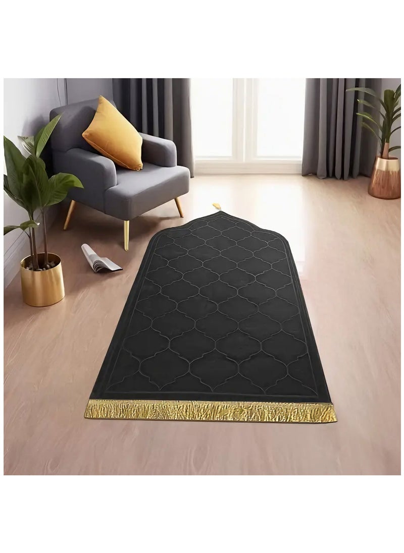 Pack of 2 Prayer Mats 70x110cm Anti-Slip Velvet Top Islamic Prayer Rugs for Gifting New Dome Design Thick Padded Sajadah Prayer Mat for Couples Men Women Eid Gift Ramadan Prayer Mat Black/Beige