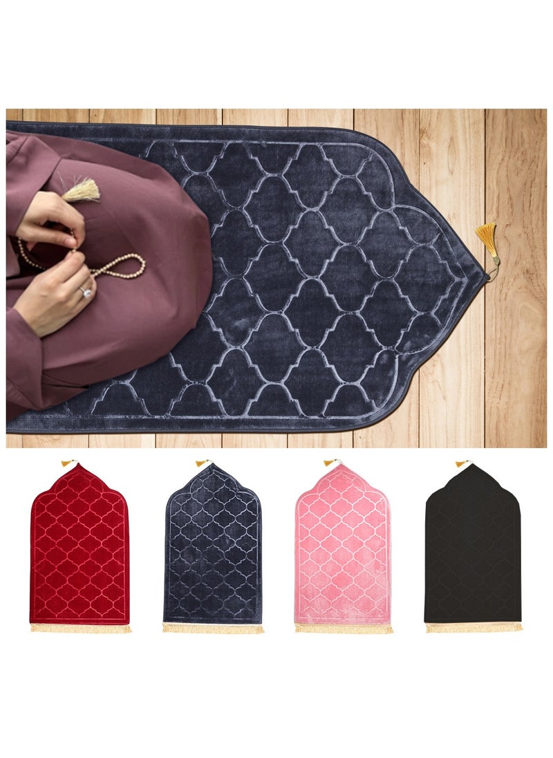 Pack of 2 Prayer Mats 70x110cm Anti-Slip Velvet Top Islamic Prayer Rugs for Gifting New Dome Design Thick Padded Sajadah Prayer Mat for Couples Men Women Eid Gift Ramadan Prayer Mat Black/Beige