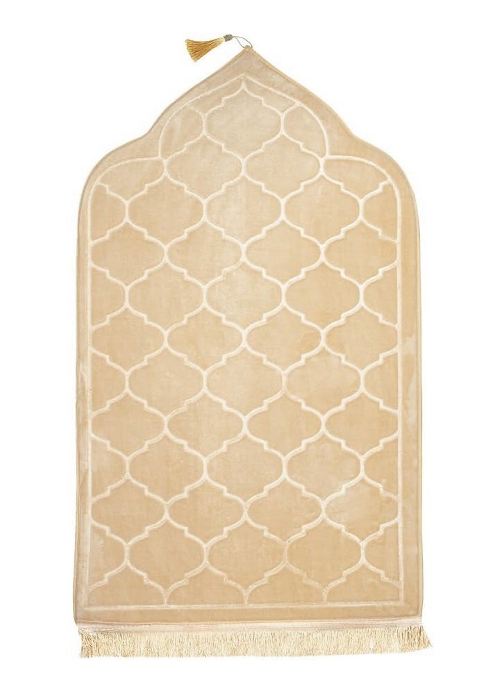 Pack of 2 Prayer Mats 70x110cm Anti-Slip Velvet Top Islamic Prayer Rugs for Gifting New Dome Design Thick Padded Sajadah Prayer Mat for Couples Men Women Eid Gift Ramadan Prayer Mat Black/Beige