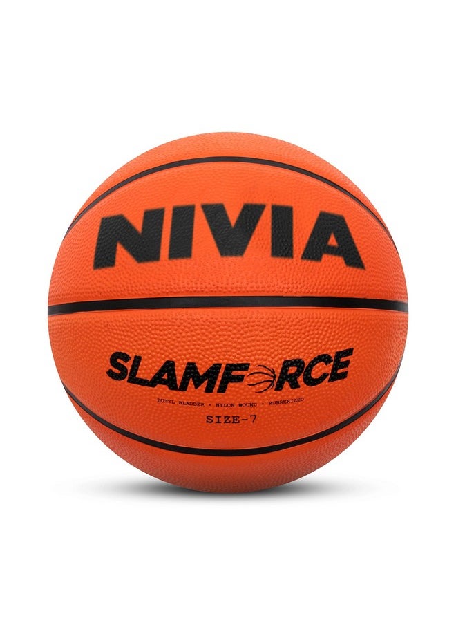 Nivia Slamforce Basketball/Rubberized Moulded/8 Panel/Suitable for Hard Surface/Training Basketball/for Men/Women/Size - 7 (Orange)