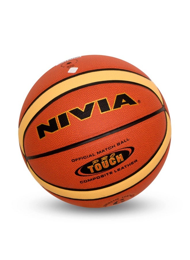 Nivia Pro Touch Basketball | 14 Panel | Laminated Composite Leather Material | Suitable for Indoor Surfaces | International Match Basketball | for Men/Women | Size - 6 (Multicolour)