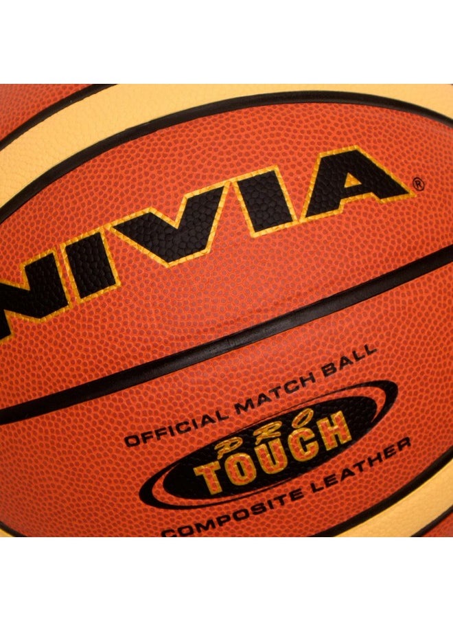 Nivia Pro Touch Basketball | 14 Panel | Laminated Composite Leather Material | Suitable for Indoor Surfaces | International Match Basketball | for Men/Women | Size - 6 (Multicolour)