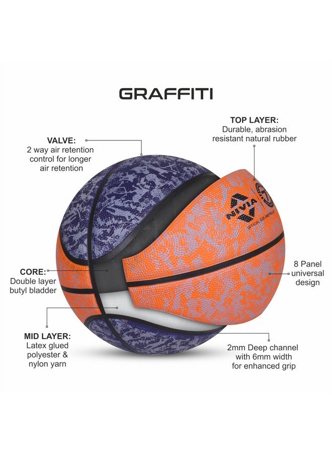 Nivia Graffiti Basketball/Material Rubber/Rubberized Moulded/Panel 8/Suitable for: Indoors Matches/Size - 7 (Blue/Orange)