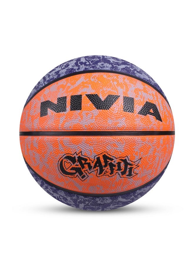 Nivia Graffiti Basketball/Material Rubber/Rubberized Moulded/Panel 8/Suitable for: Indoors Matches/Size - 7 (Blue/Orange)