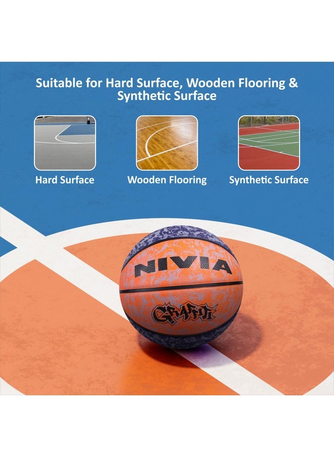 Nivia Graffiti Basketball/Material Rubber/Rubberized Moulded/Panel 8/Suitable for: Indoors Matches/Size - 7 (Blue/Orange)